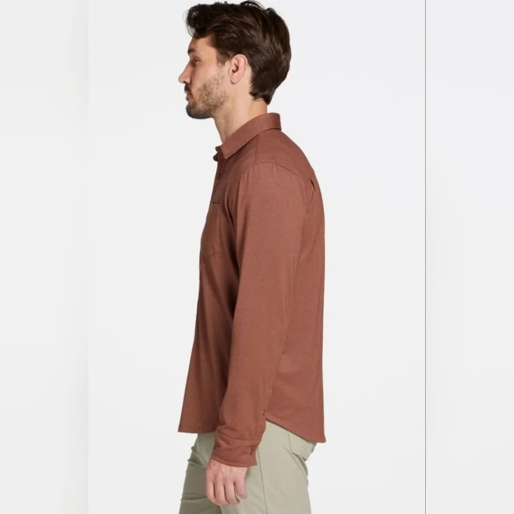 VRST Men's Long Sleeve Button Down Shirt Men's Brown Long Sleeve Shirt - Picture 3 of 11